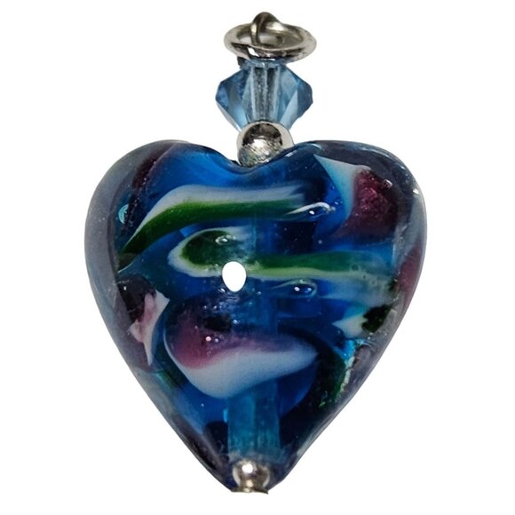 Handmade Blue Purple Glass Heart Pendant Jewelry Accessory for Necklace DIY - Picture 2 of 3